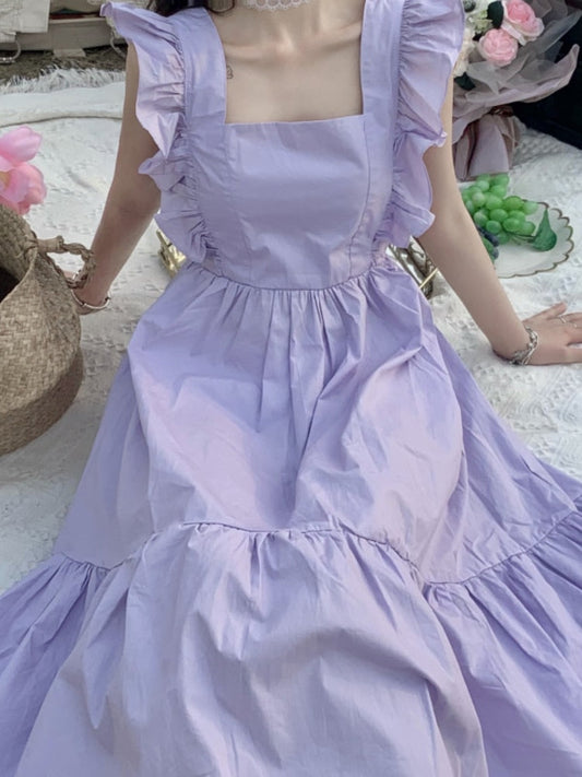 flowersverse Backless Design Sundresses Female Summer French Pure Color Dress Korean Fashion Bow Elegant Midi Dress for Women Party Y2k