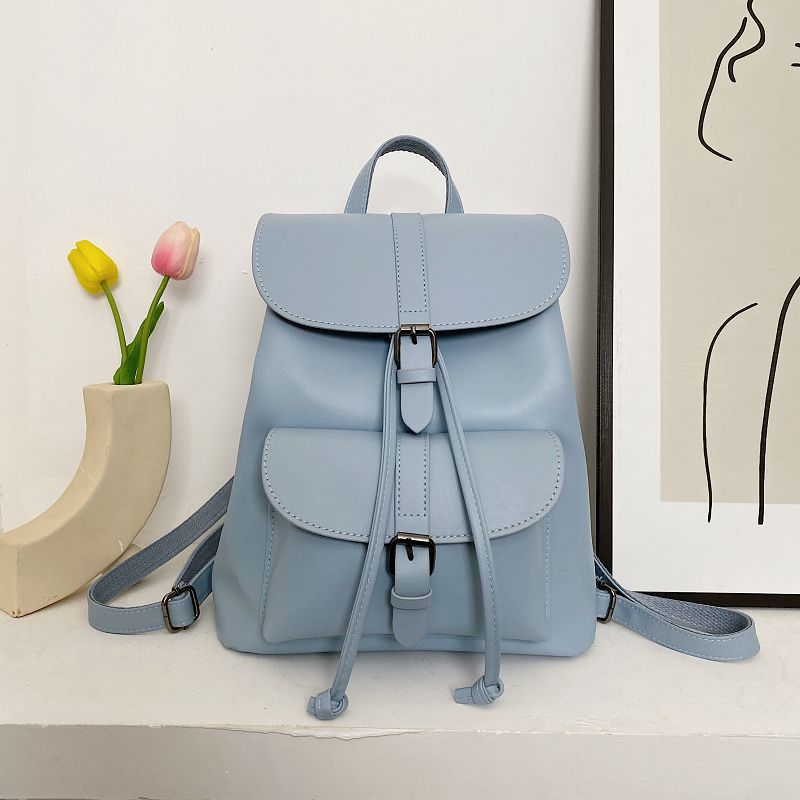 flowersverse Back to school Women Drawstring Backpack PU Leather School Bags Teenage Girls Belt Decoration Backpacks For Female High Quality Ladies Bagpack