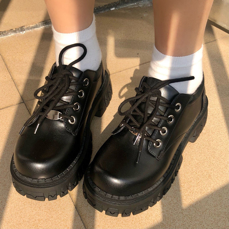 flowersverse Black Vintage Shoes Women autumn Fashion Comfortable Lace Up Platform Oxford Loafers Casual Boat Shoes Lolita Shoes Platform