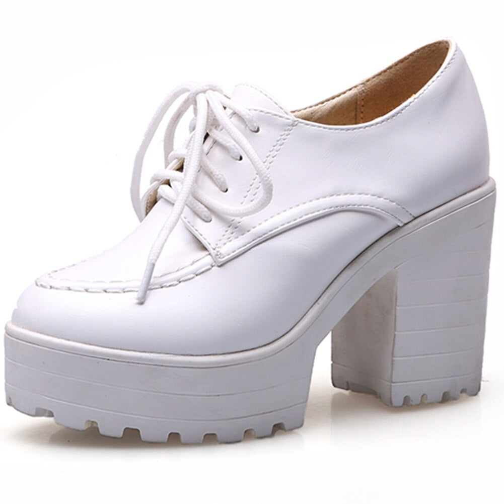 flowersverse Fashion New Lace-Up Platform Comfortable Shoes Woman Pumps Female Chunky High Heels Concise Pumps Women Shoes