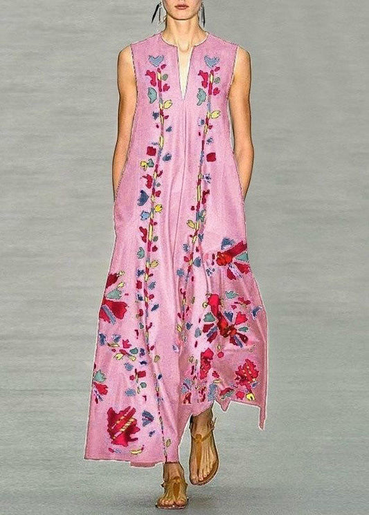 flowersverse New Navy V Neck Print Chiffon Long Dress Sleeveless LY1925