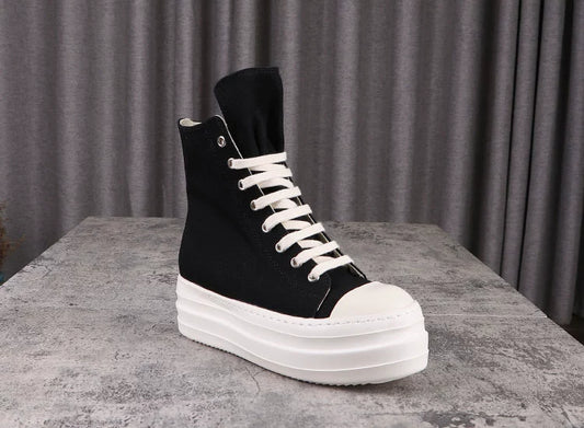 Back to school flowersverse Owen Seak Women Canvas Shoes Luxury Trainers Platform Boots Lace Up Sneakers Casual Height Increasing Zip High-TOP Black Shoes 0823