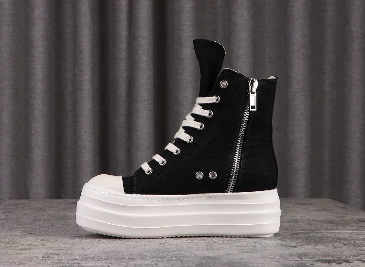 Back to school flowersverse Owen Seak Women Canvas Shoes Luxury Trainers Platform Boots Lace Up Sneakers Casual Height Increasing Zip High-TOP Black Shoes 0823