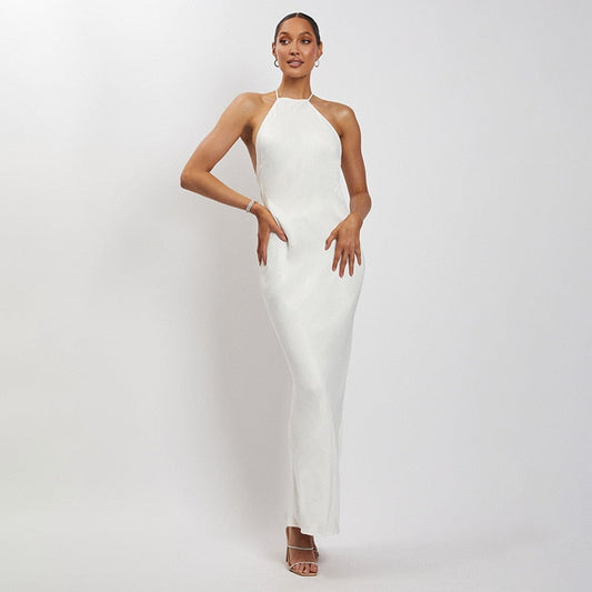 Graduation Gift Big Sale New 2022 Spring Summer Women Elegant Backless Long Maxi Evening Dress Black White Red Off Shoulder Halter Elegant Party Dresses