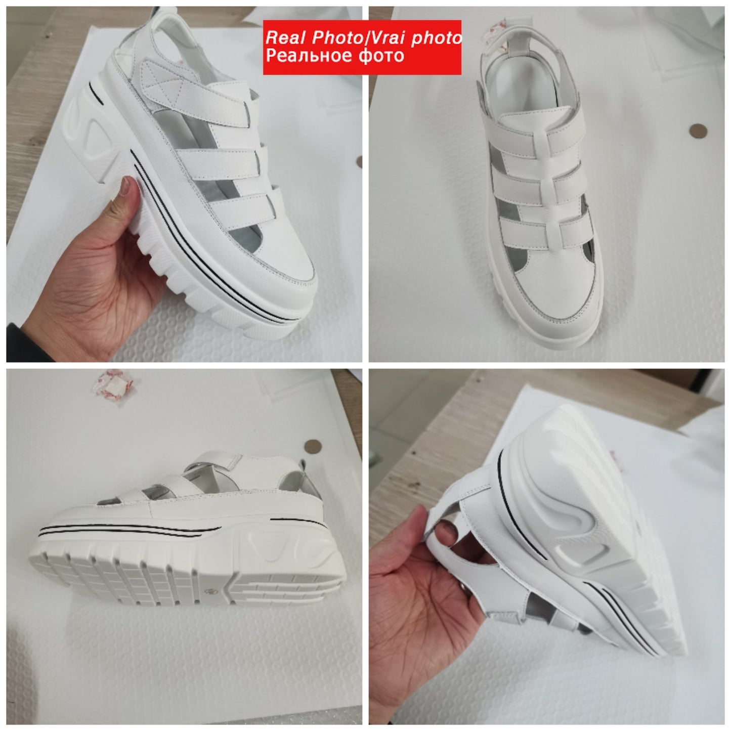 flowersverse 6Cm Genuine Leather Women Platform Sandals Wedge Slides Hook Look Women Summer Shoes Slides Slippers Elegant White Shoes