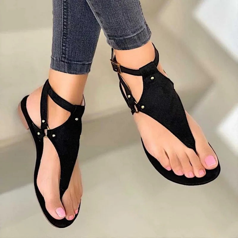 flowersverse-Women Sandals Summer Outdoor Beach Flip-flop Sandals Solid Fashion Gladiator Sandals Women Flats Casual Ladies Shoes