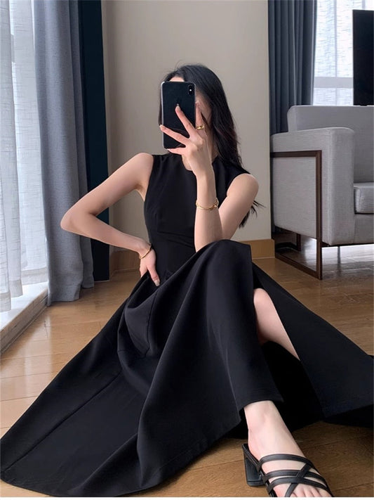 flowersverse Black Dress Women Summer New Elegant Sleeveless Fashion Evening Party Korean Midi White Dresses Vestidos Female Clothes