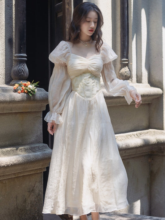 flowersverse Back to school Vintage Chic Woman Fairy Dress Romantic Retro French Style Jacquard Floral Flare Sleeve Royal Princess Dresses Vestido Festa