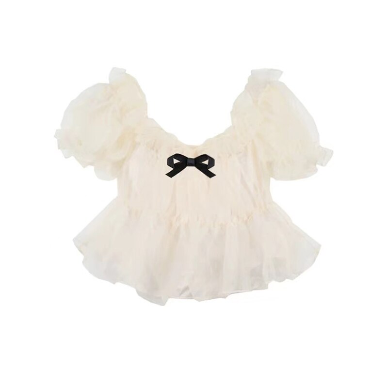 flowersverse Back to school outfit Summer Sweet Fairy Blouse Women Casual Beach Style Sexy Crop Tops Female Kawaii Clothing Short Sleeve Shirts Korean Chic