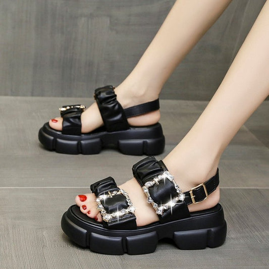 flowersverse 5.5Cm Platform Women Summer Shoes Platform Heel Chunky Beach Sandals Women Comfortable Soft Leather Slippers Sandalea