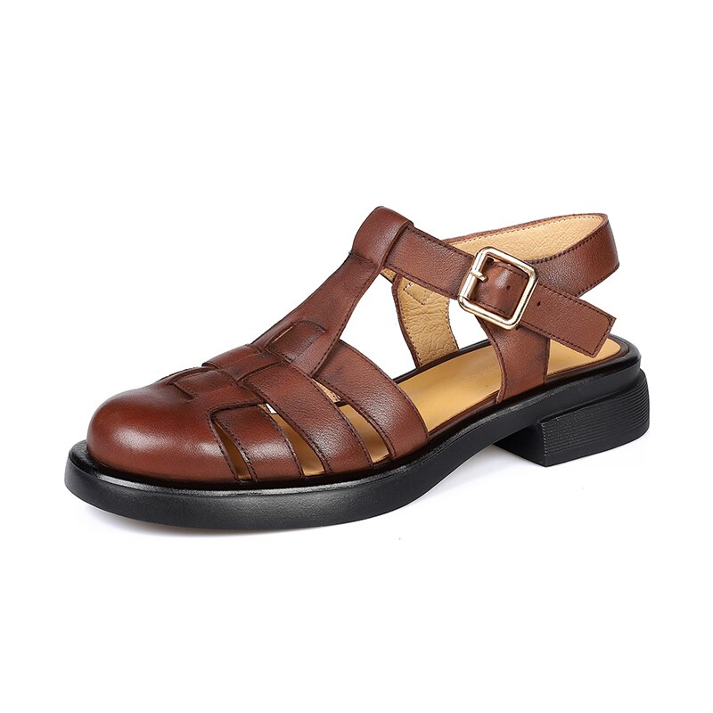 flowersverse new Women sandals natural leather 22-25.5cm Washed cowhide+pigskin full leather Vintage luxury Roman sandals women shoes