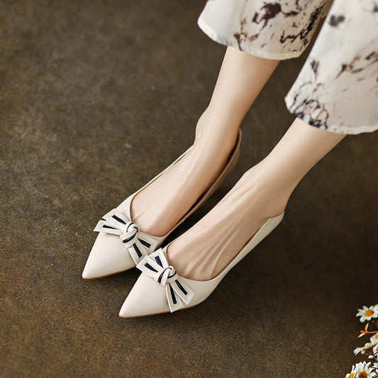 Back to school new Spring women pumps natural leather 22-24.5cm length cowhide+sheepskin+pigskin full leather pointed toe high heel shoes