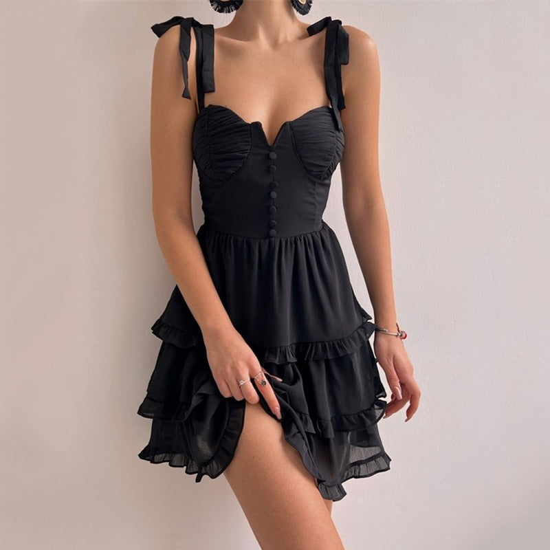 Back to college Layered Lotus Leaf Bodycon A-Line Summer Mini Dresses For Women Sleeveless Backless Party Spaghetti Dress Vestido