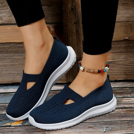flowersverse Soft Bottom Knitted Flat Shoes for Women Summer Breathable Mesh Slip On Sneakers Woman Non Slip Light Casual Loafers 36-42