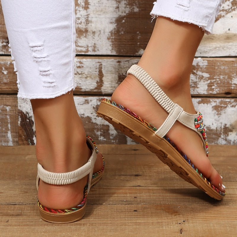 flowersverse Style Flat Sandals for Women Summer Clip Toe Gladiator Sandals Woman Plus Size Soft Bottom Beach Shoes Flip Flops