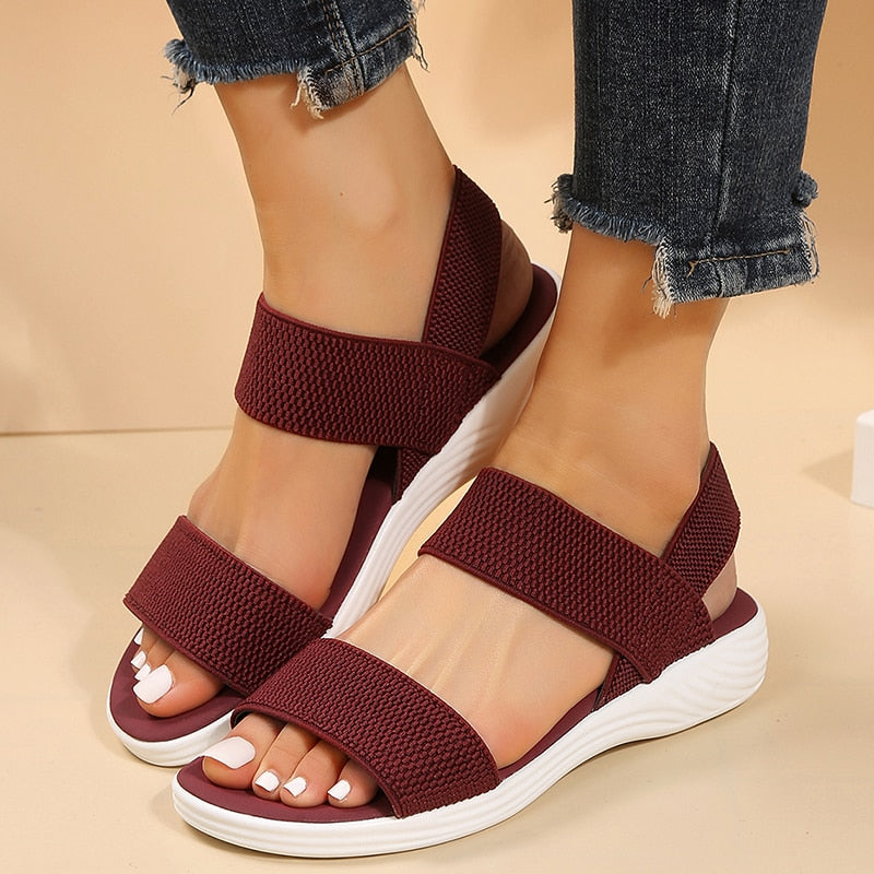 flowersverse Women's Knit Elastic Cloth Wedge Sandals Slip On Lightweight Walking Sandals Women Plus Size Comfortable Summer Shoes Woman