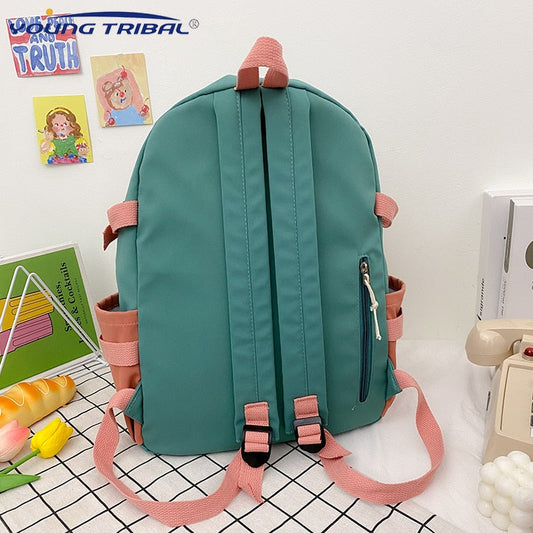 flowersverse Back to school backpack Women's Candy Color Buckle Badge Fashion Cute Schoolbag Shoulder Student Bag Teenage Girl College Backpacks