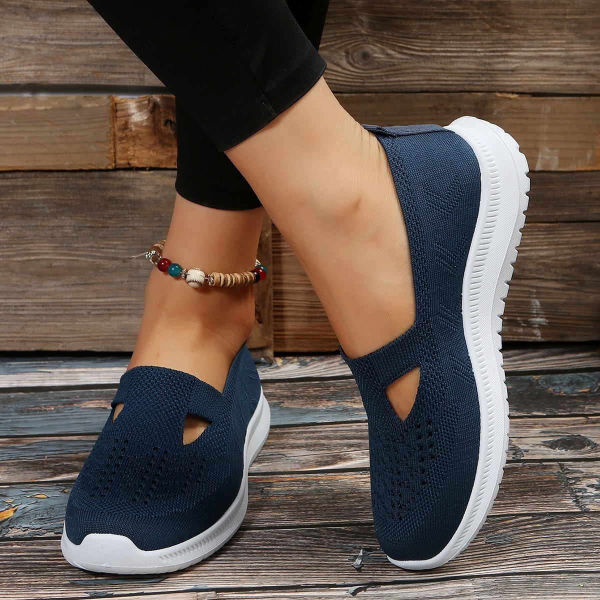 flowersverse Soft Bottom Knitted Flat Shoes for Women Summer Breathable Mesh Slip On Sneakers Woman Non Slip Light Casual Loafers 36-42