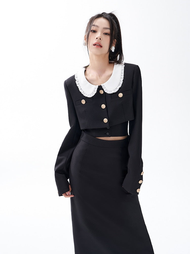 flowersverse Autumn 3 Piece Dress Set Solid Korean Suit Slim Strap Vest + Long Sleeve Crop Tops + Casual Elegant Midi Skirt Woman Chic
