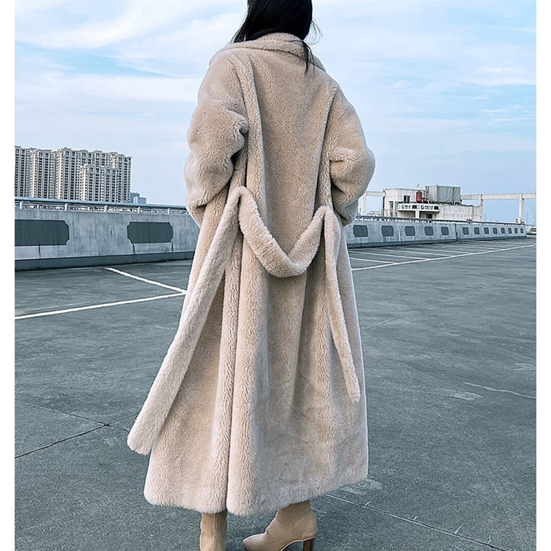 flowersverse Women 100% Wool Coats Long Plus Size Overcoat Winter Loose Cashmere Outerwear Thick And Warm H914