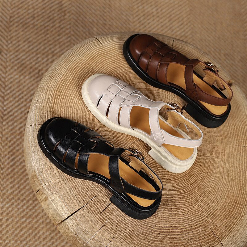 flowersverse new Women sandals natural leather 22-25.5cm Washed cowhide+pigskin full leather Vintage luxury Roman sandals women shoes