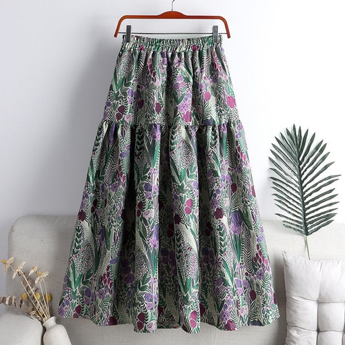 flowersverse Back to school outfit Skirts Women Spring Autumn Korean Chic Elegant New High-Waist Stitching Gorgeous Embroidery Midi A-Line Skirts