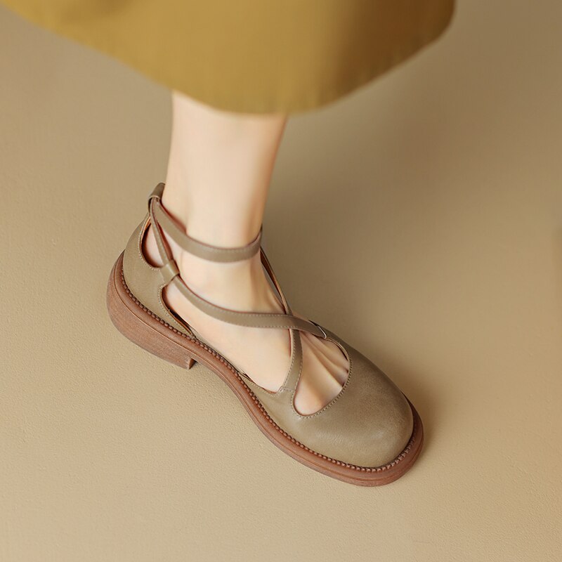 Back to school new Women sandals natural leather 22-25cm cowhide+pigskin cross-tied buckle Mary Jane sandals fashion women summer shoes