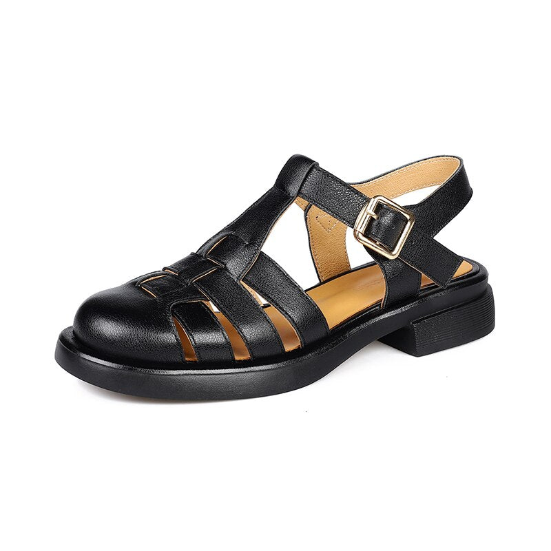 flowersverse new Women sandals natural leather 22-25.5cm Washed cowhide+pigskin full leather Vintage luxury Roman sandals women shoes