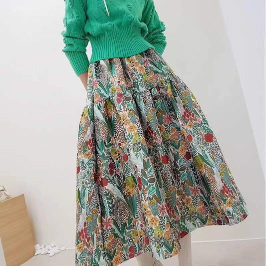 flowersverse Back to school outfit Skirts Women Spring Autumn Korean Chic Elegant New High-Waist Stitching Gorgeous Embroidery Midi A-Line Skirts