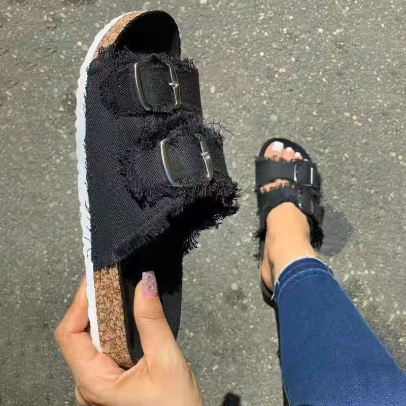 flowersverse New Shoes Women Comfortable Sandals Ladies Slip-on Wedge Sandals Sports Beach Walk Shoes Summer Fashion Denim Casual Sandalias