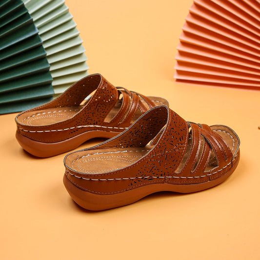 flowersverse Summer Wedges Outdoor Slippers Women Vintage Anti-slip Platform Sandals Woman Plus Size 43 Casual Beach Shoes Flip Flops