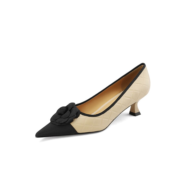 flowersverse new Spring women pumps natural leather 22-24.5cm sheepskin+cowhide+pigskin pointed toe flower high heel shoes fashion