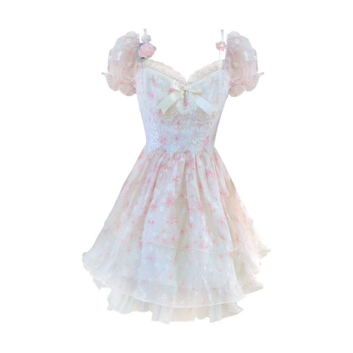 flowersverse Back to school outfit French Vintage Mini Dress Women Kawaii Clothing Lolita Dress Even Party Female Summer Short Sleeve Fairy Floral Dress Chic