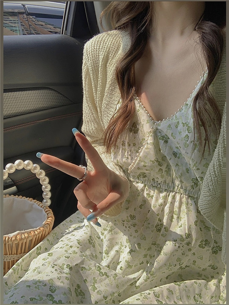 flowersverse Back to school outfit Floral Strap Dress Women Casual Elegant Vintage 2 Piece Dress Set Even Party Sleeveless Fashion Suits Korea Clothing Summer