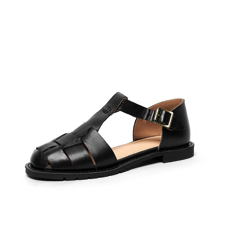 flowersverse new Women sandals natural leather 22-24.5cm cowhide+sheepskin+pigskin Knitted Gladiator women summer shoes Retro sandals