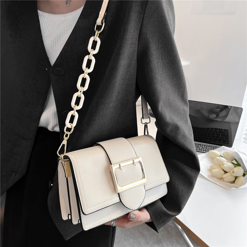 flowersverse Back to school Belt Design Chain Small Shoulder Crossbody Bags For Women Summer Trend Fashion Brand Simple Flap Ladies Handbags