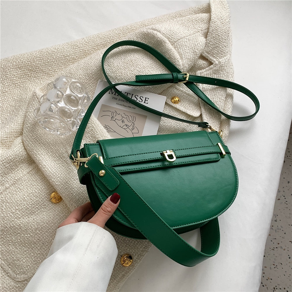 flowersverse Back to school Vintage Designer Wide Strap Saddle Small Shoulder Bags For Women Luxury Brand Flip Lock Crossbody Ladies Handbags