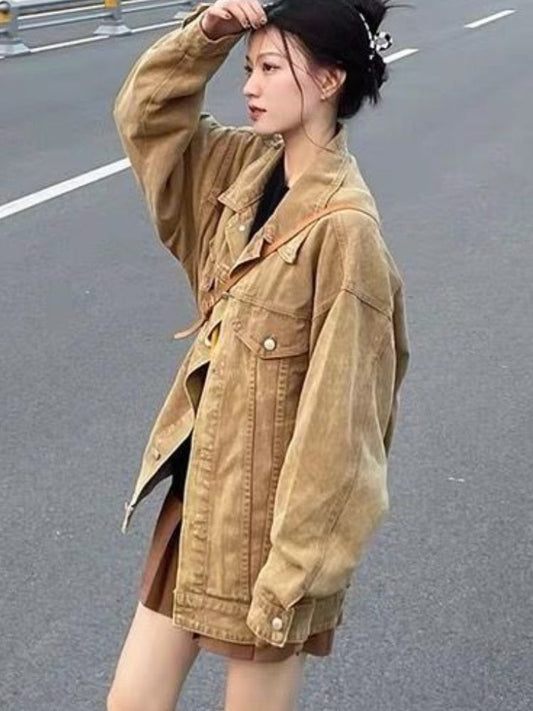 flowersverse Basic Jackets Women Vintage Spring College Teens All-Match Casual Fashion Popular Korean Style BF Streetwear Chic Ins Young Lady