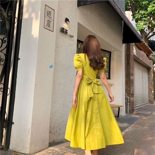 flowersverse Back to school outfit Women Dresses Summer French Sweet Temperament Female Retro Yamamoto Puff Sleeve Fresh Cross Bow-Lace Vestidos