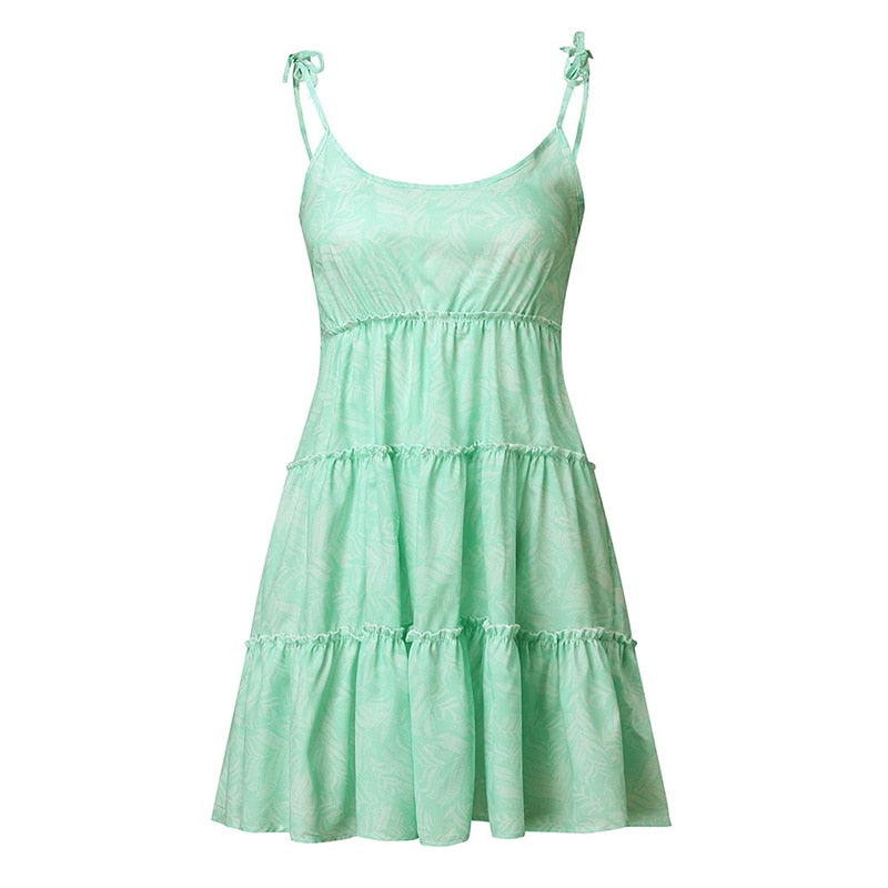 flowersverse strap women summer dress casual beach sundress green large size dresses lace up ruffle short dress vestidos