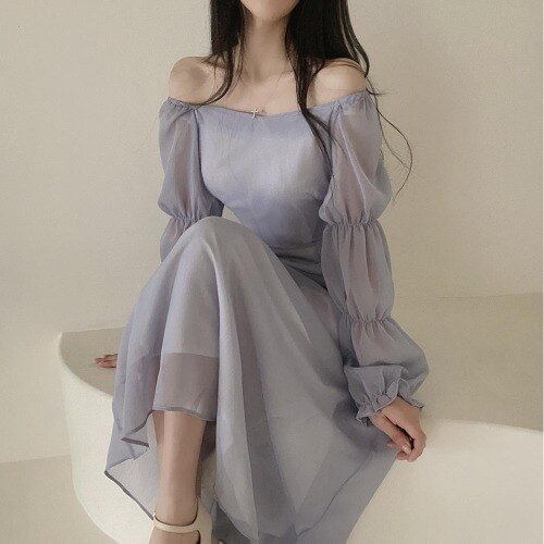 flowersverse Autumn Slim Bodycon Chiffon Dress Women Solid Elegant Casual A-Line Wedding Party Robe Chic One Pieces Female Vestidos Mujers