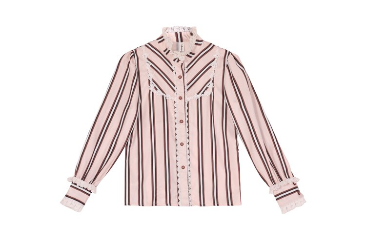 flowersverse Back to school outfit Chic Vintage Style Woman Outfits Retro Lantern Sleeve Striped Shirt & Lace Ribbon Long Maxi Skirt Cottage Prairie 2 Piece Sets