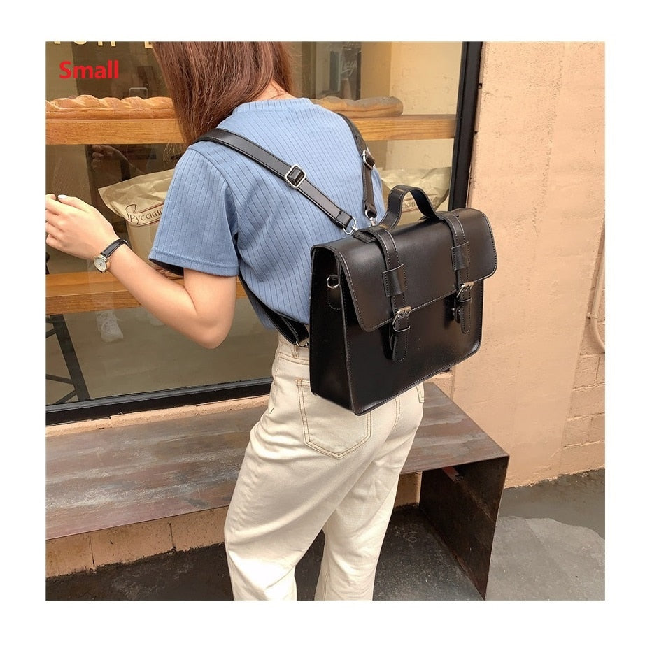 flowersverse Back to school Korean Preppy Style Student School Bag Pu Leather Female Messenger Bags Vintage Multifunctional Women Shoulder Bag Ladies Totes