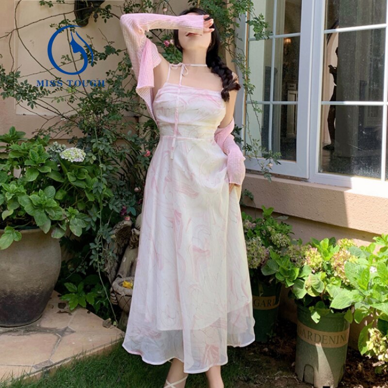 flowersverse Back to school outfit French Vintage Strap Dress Women Fairy Chic Fashion Casual Dress Beach Style Even Party Korean Slim Elegant Dress Summer