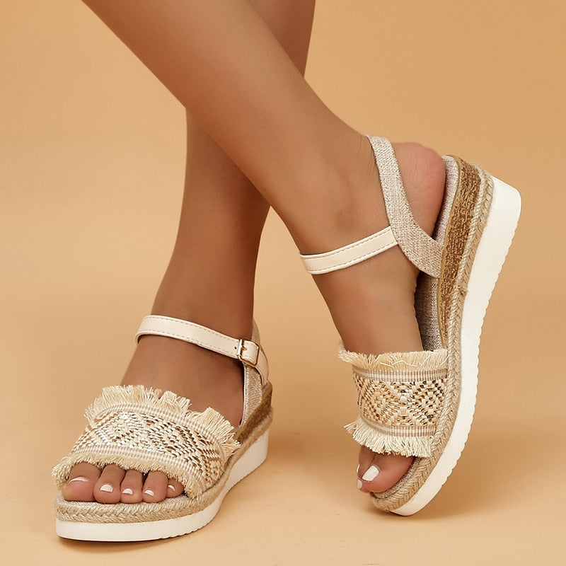 flowersverse Style Printed Wedge Sandals for Women Summer Non Slip Platform Shoes Woman Lightweight Casual Gladiator Sandalias