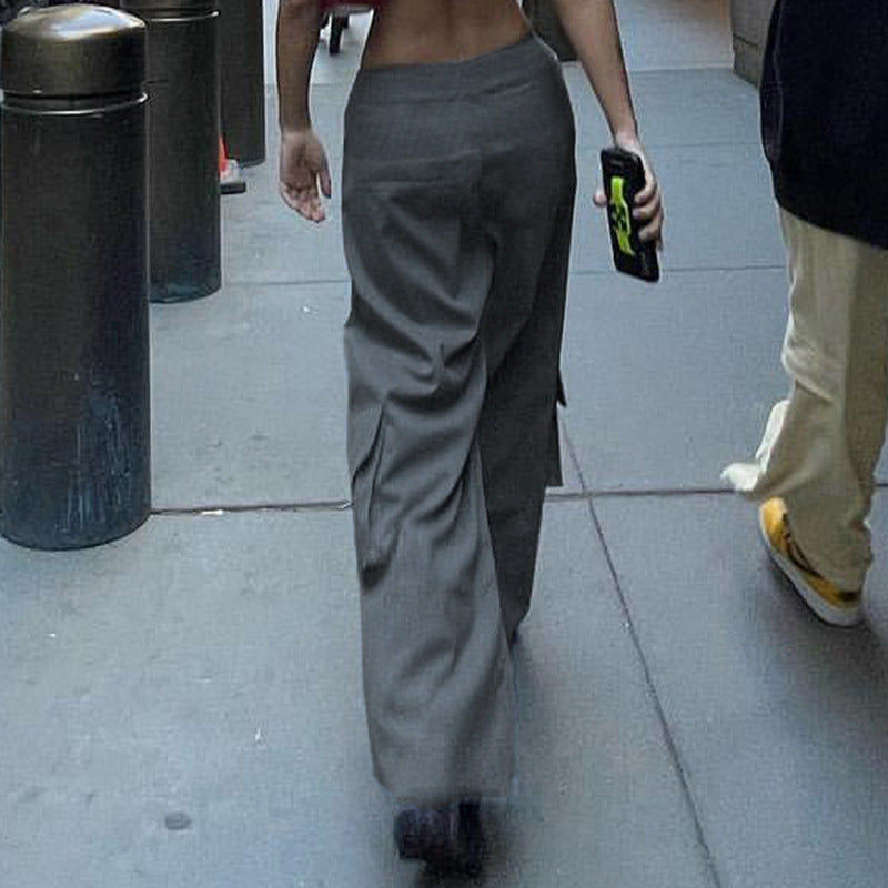 flowersverse Baggy Cargo Pants Y2k Streetwear Fashion Grey Wide Leg Pants Women Bottoms Autumn Casual Trousers P84-DG32