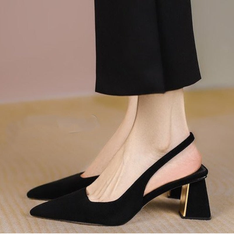 flowersverse Women Pumps Hot Sale Black High Heels Shoes Sandals Summer New Party Thick Mules Shoes Slippers Ladies Wedding Zapatos