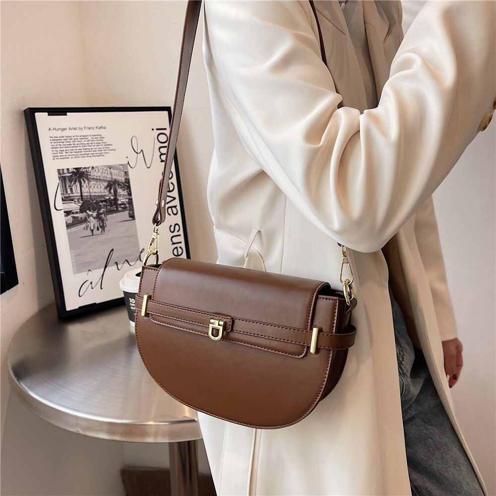 flowersverse Back to school Vintage Designer Wide Strap Saddle Small Shoulder Bags For Women Luxury Brand Flip Lock Crossbody Ladies Handbags