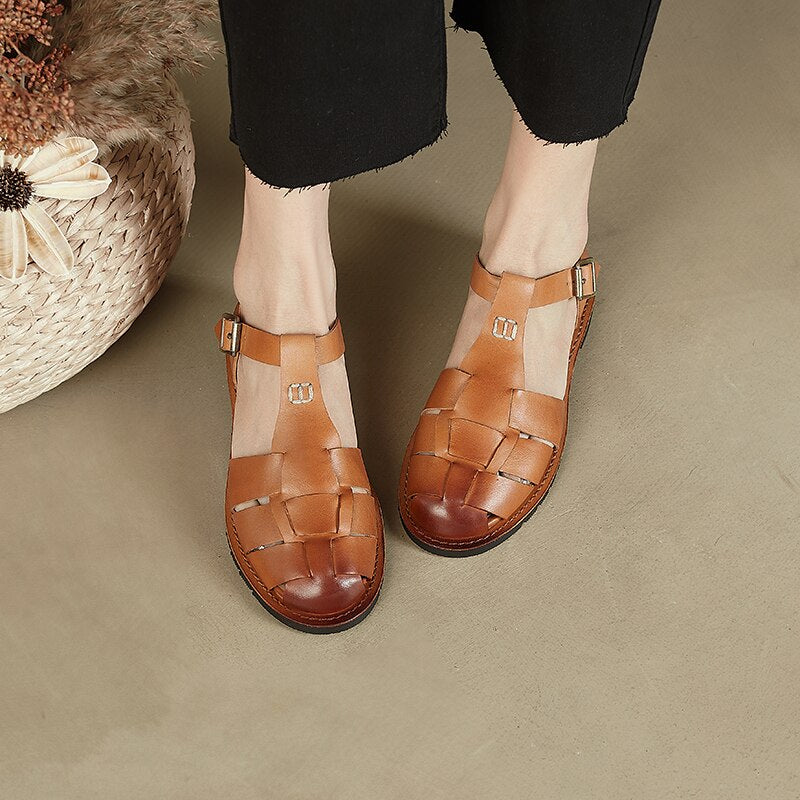 flowersverse new Women sandals natural leather 22-24.5cm cowhide+sheepskin+pigskin Knitted Gladiator women summer shoes Retro sandals