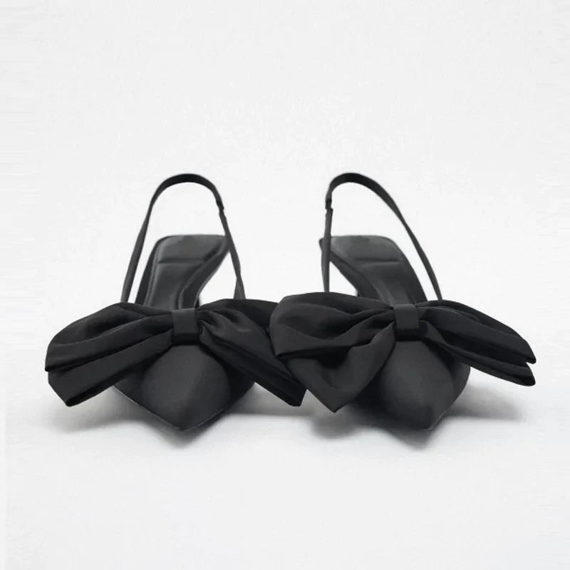 flowersverse-Women Pumps Summer Shallow Pointed High Heels Shoes ZAZA New Slim Heel Slingback Sandals Women's Bow Soft Sole Single Shoes
